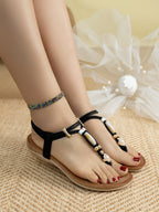 Summer Women's Outdoor Style Large Size Elastic Strap Flat Sandals