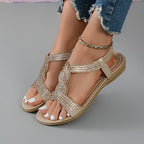 Summer women's rhinestone outdoor casual flat sandals