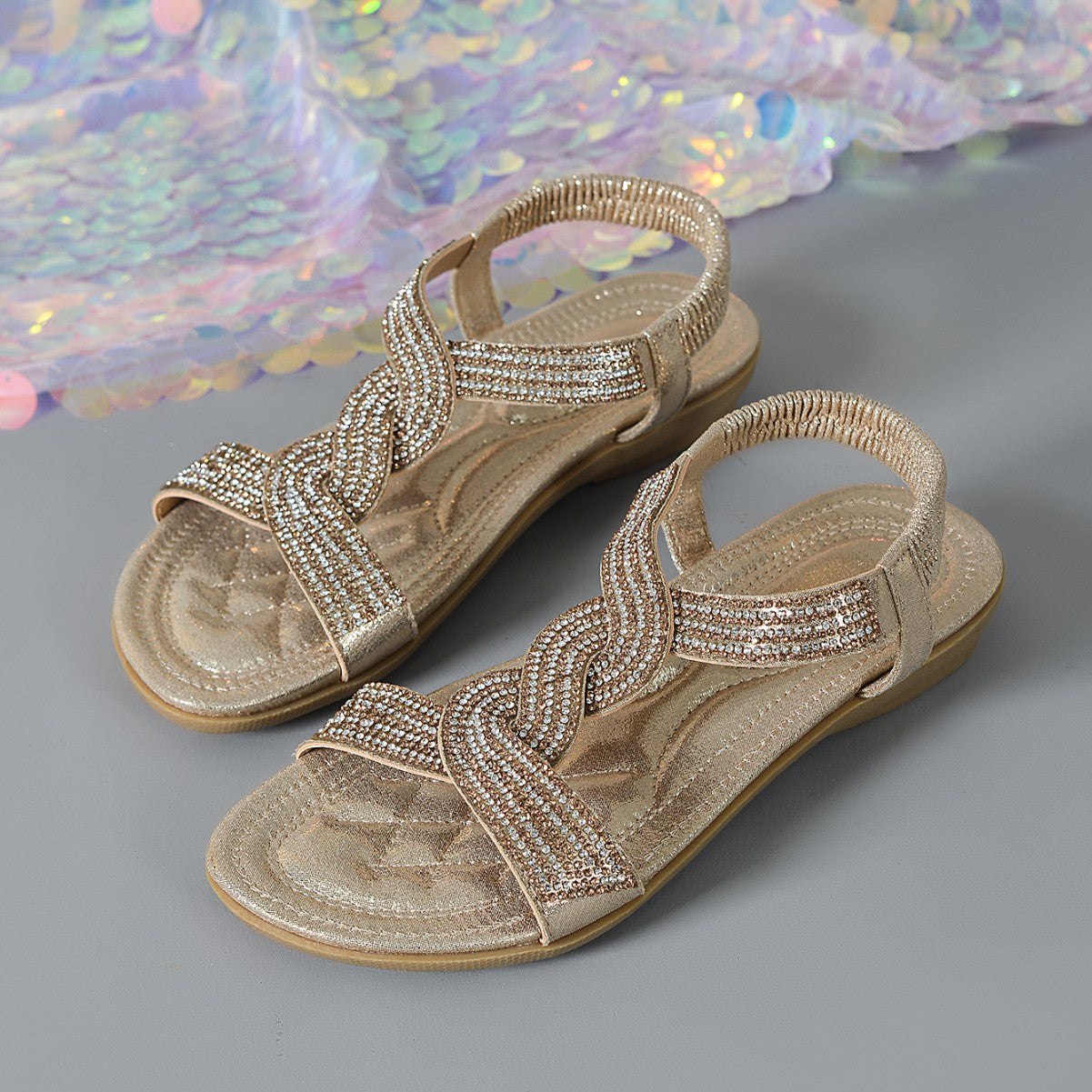 Summer women's rhinestone outdoor casual flat sandals