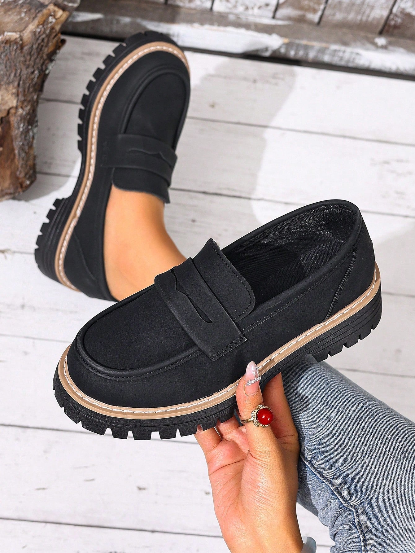 Women's Fashion Casual Round Toe Slip-On Loafers Shoes