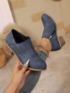 Women's Fashion Chunky Heel Side Zipper Casual Ankle Shoes
