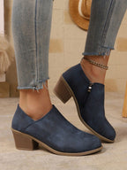 Women's Fashion Chunky Heel Side Zipper Casual Ankle Shoes