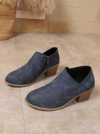 Women's Fashion Chunky Heel Side Zipper Casual Ankle Shoes