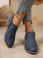 Women's Fashion Chunky Heel Side Zipper Casual Ankle Shoes
