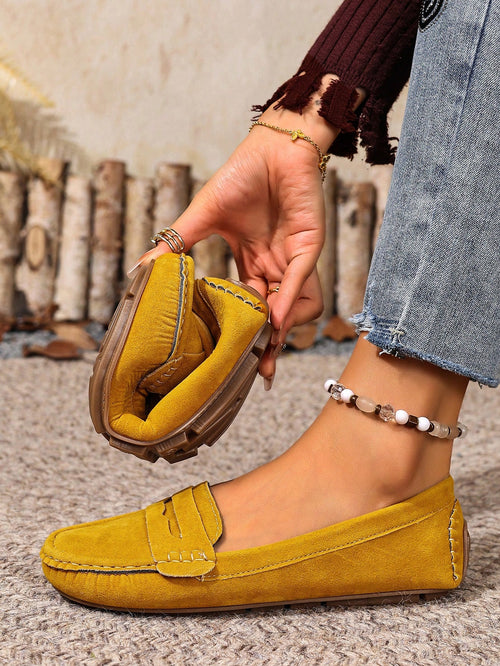 New Women Knit Yellow Flat Shoes