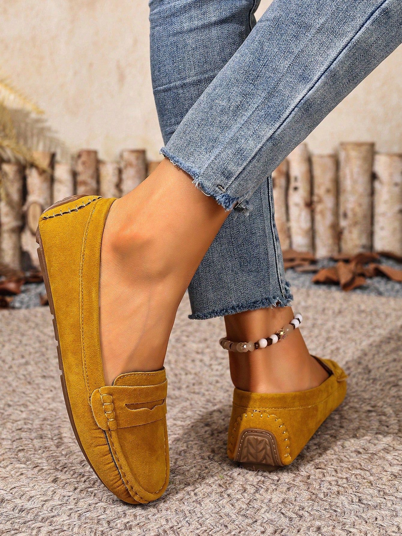 New Women Knit Yellow Flat Shoes