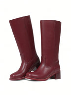 Womens Knee High Boots Square Toe Chunky