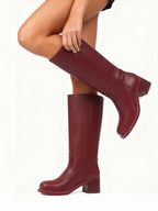 Womens Knee High Boots Square Toe Chunky