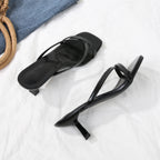 2026 new women's black square toe thong high heel sandals