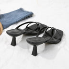 2026 new women's black square toe thong high heel sandals