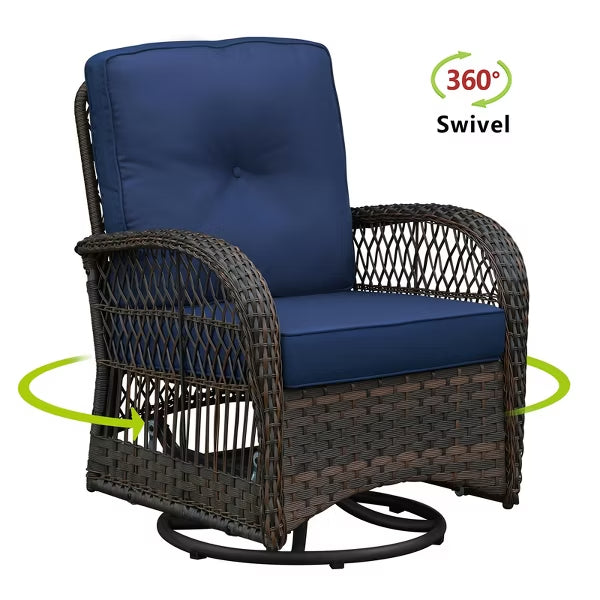 3-Piece Wicker Swivel Rocker Patio Set with Glass Side Table