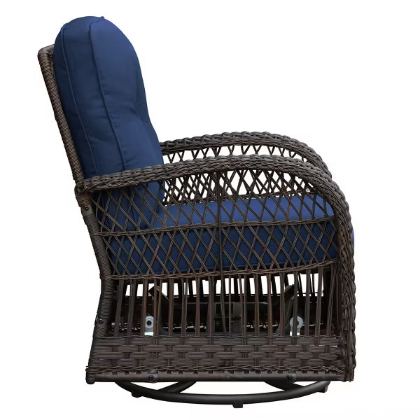3-Piece Wicker Swivel Rocker Patio Set with Glass Side Table