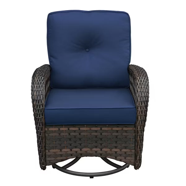 3-Piece Wicker Swivel Rocker Patio Set with Glass Side Table