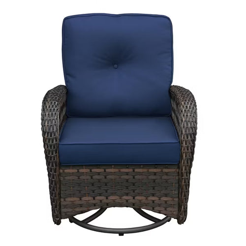 3-Piece Wicker Swivel Rocker Patio Set with Glass Side Table