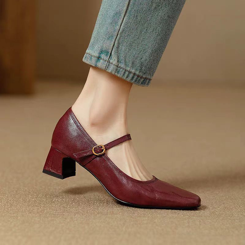Autumn women's soft leather retro one-strap casual shoes