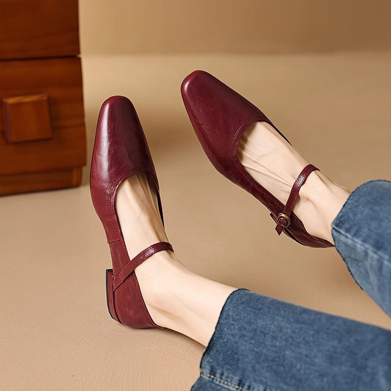 Autumn women's soft leather retro one-strap casual shoes