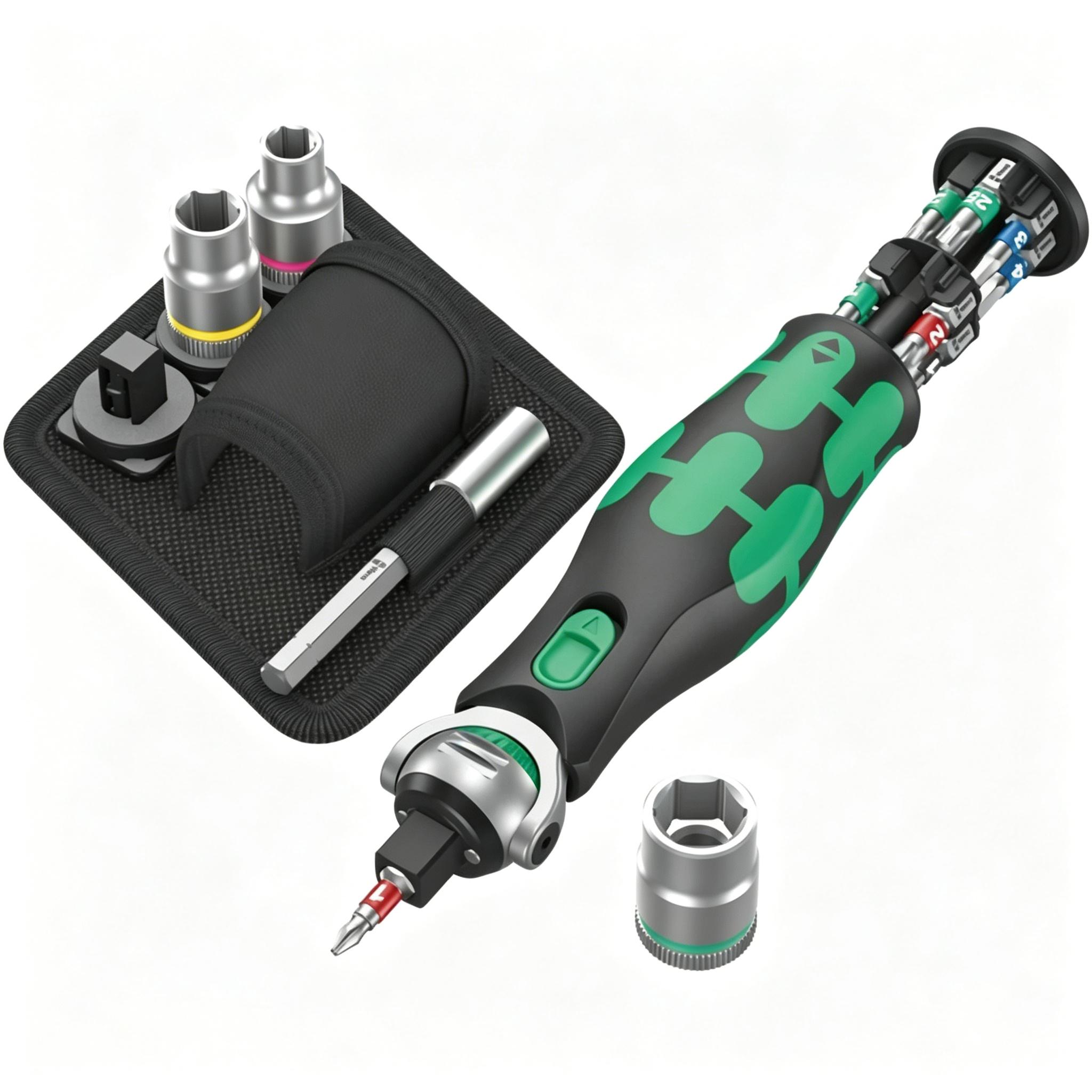 18-Piece Compact Ratchet & Bit Set with Integrated Magazine