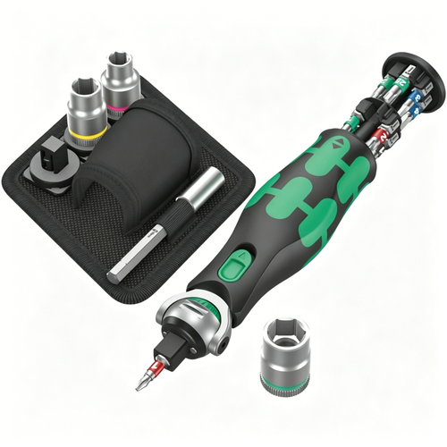 18-Piece Compact Ratchet & Bit Set with Integrated Magazine
