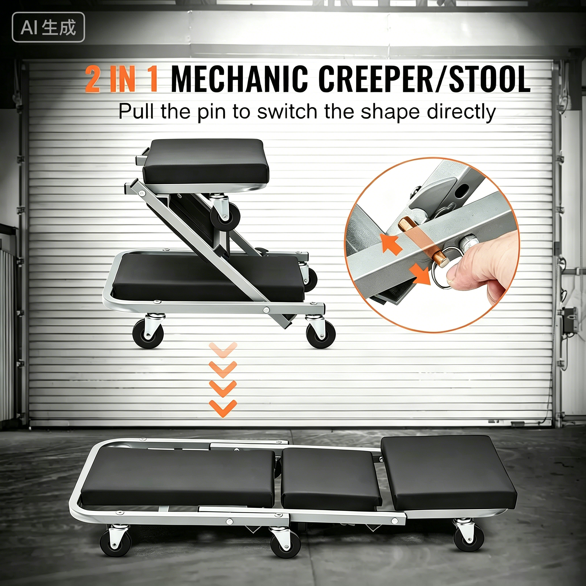 2-in-1 Folding Creeper Stool
